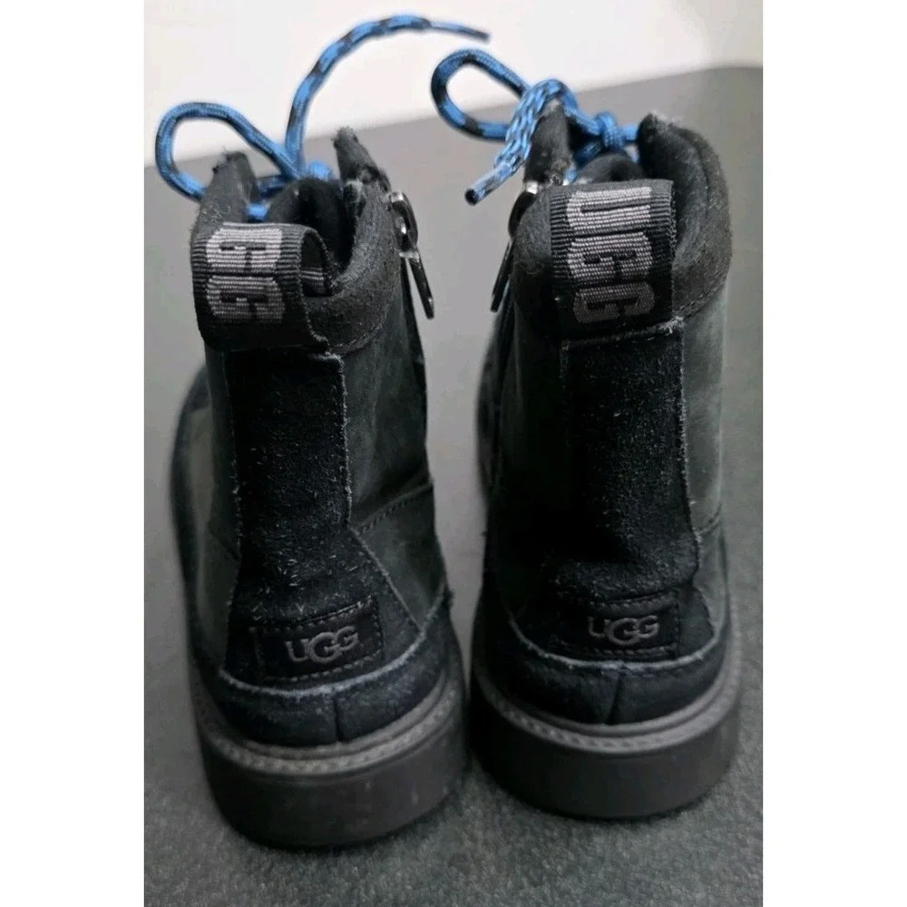 Ugg Robley Kids Waterproof‎ Leather Boots Shoes 4 Black Blue Laces Zip Suede EUC